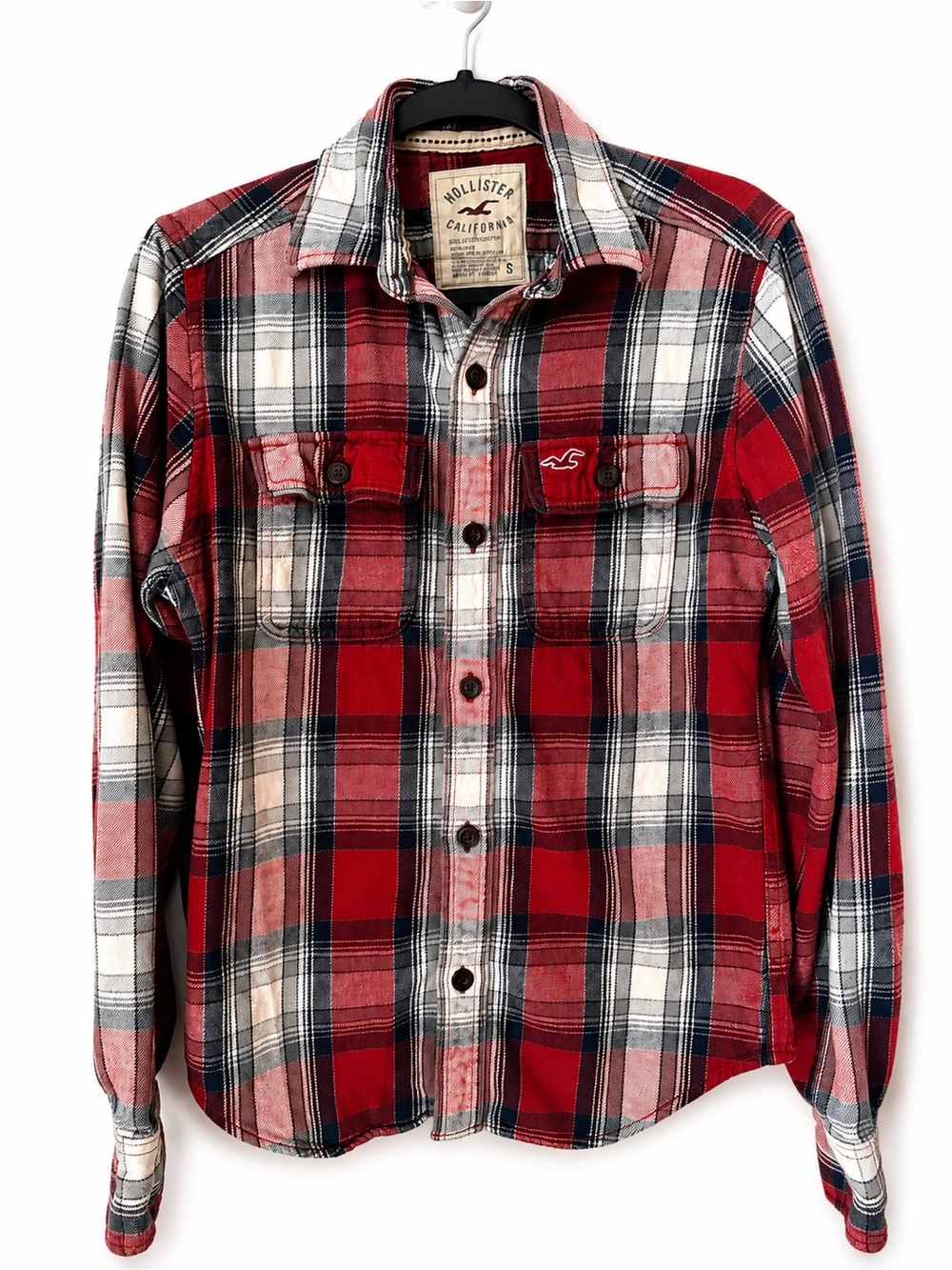 Vintage Hollister Men’s Flannel Shirt Red Plaid 100% Cotton Button Up Y2K S